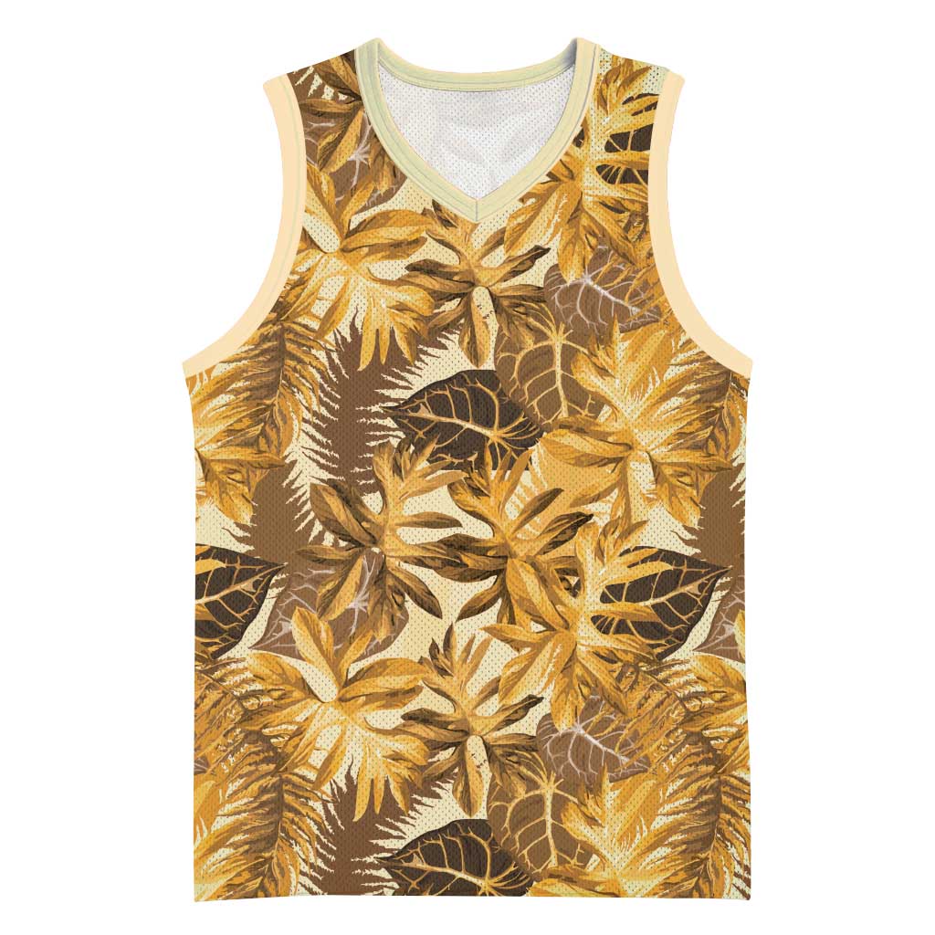 Hawaii Gold Tropical Leaves Basketball Jersey - Polynesian Pride