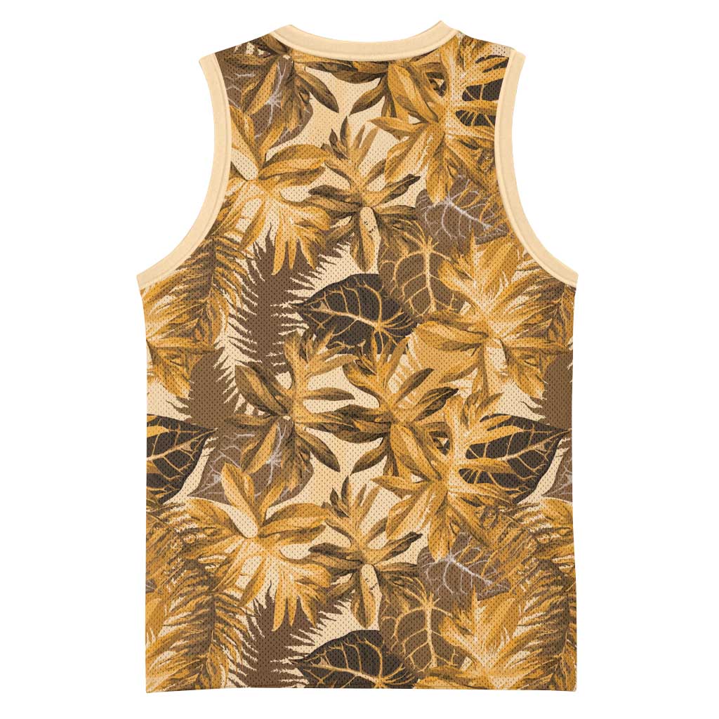 Hawaii Gold Tropical Leaves Basketball Jersey - Polynesian Pride