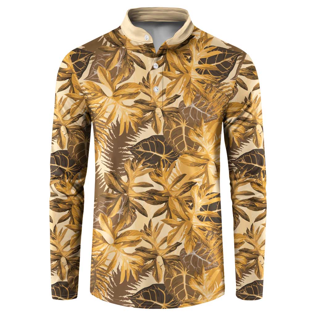 Hawaii Gold Tropical Leaves Button Sweatshirt - Polynesian Pride