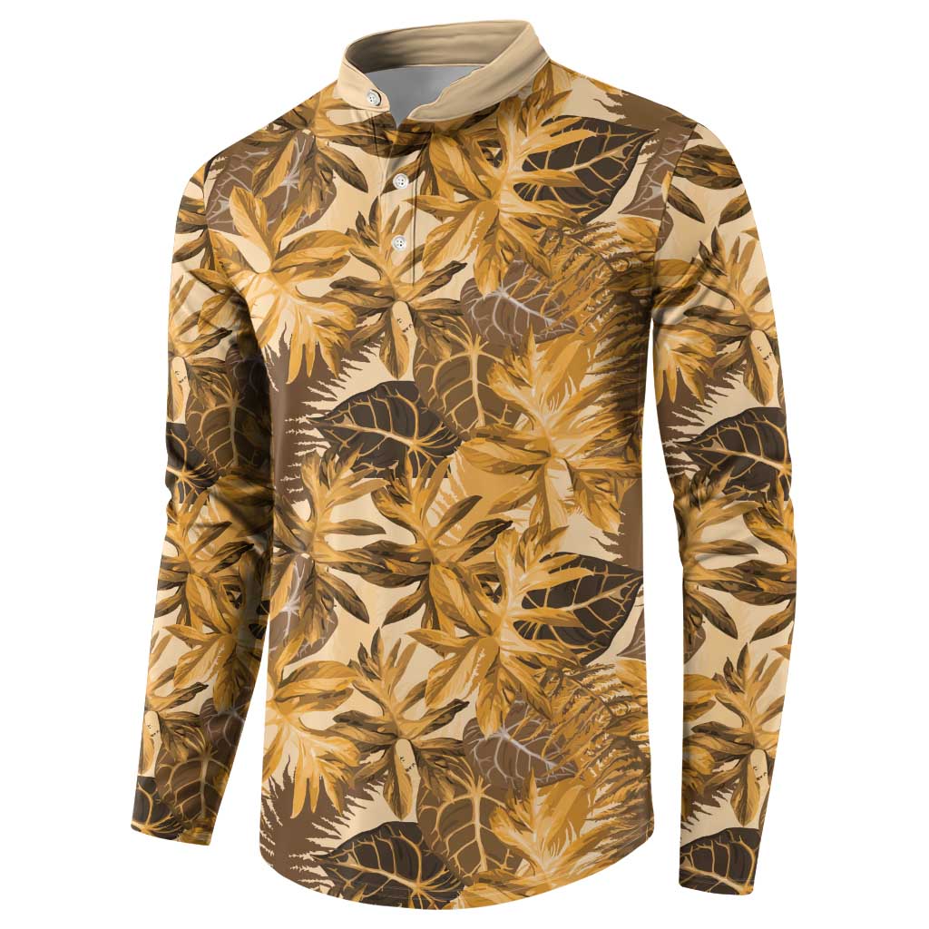 Hawaii Gold Tropical Leaves Button Sweatshirt - Polynesian Pride