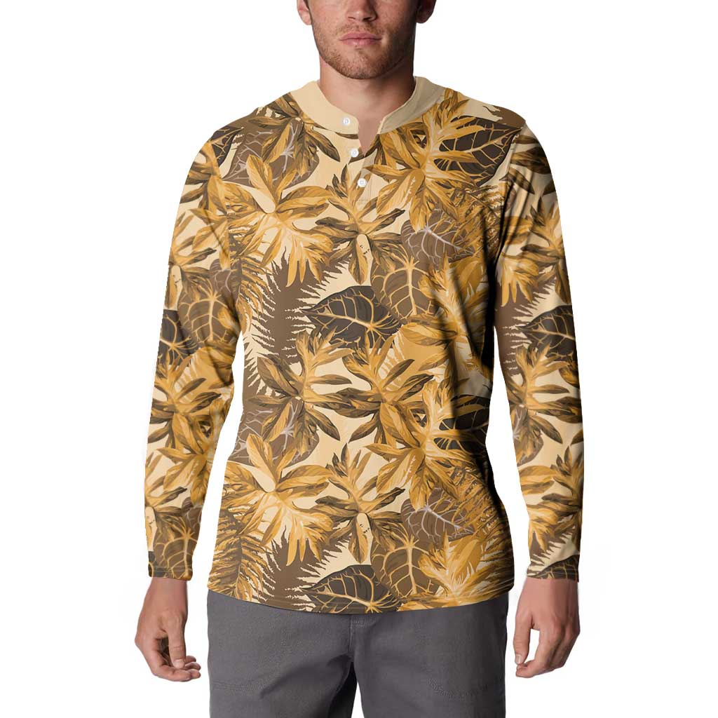 Hawaii Gold Tropical Leaves Button Sweatshirt - Polynesian Pride