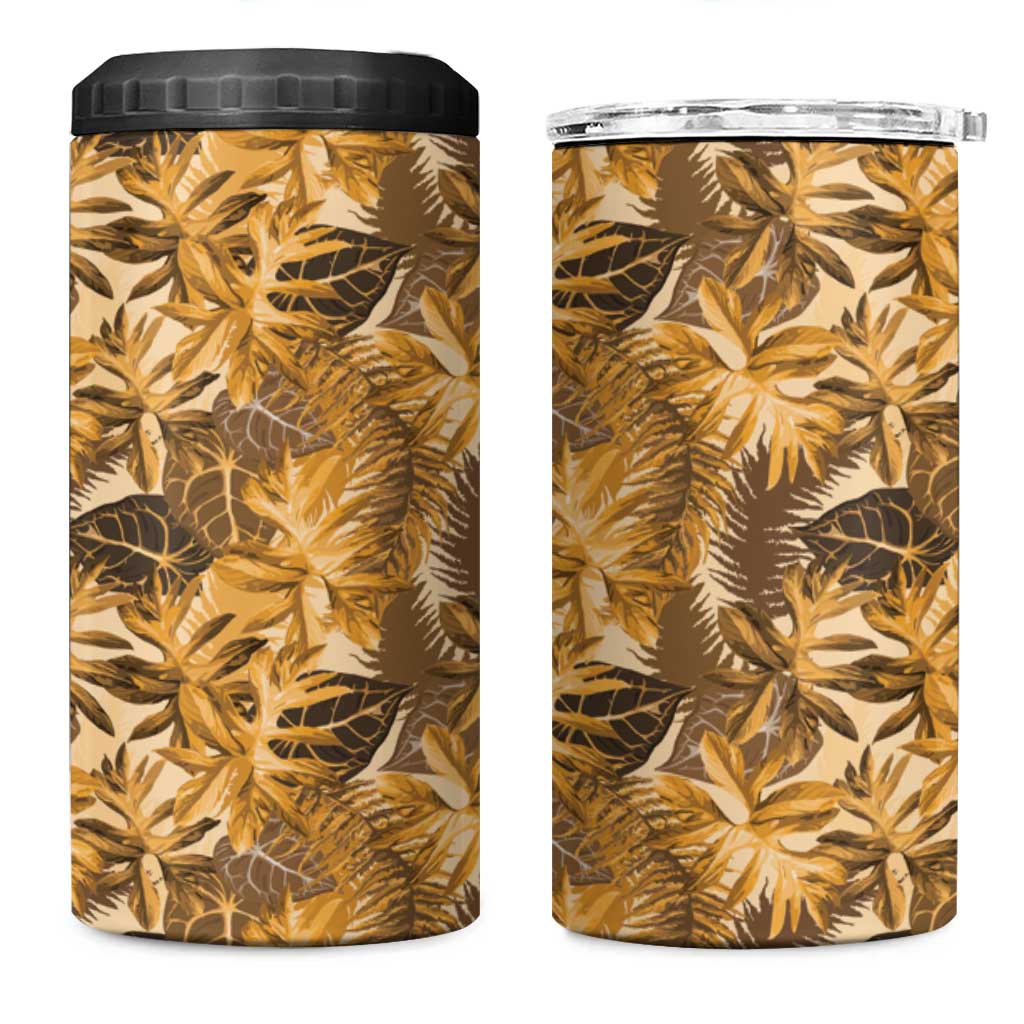 Hawaii Gold Tropical Leaves 4 in 1 Can Cooler Tumbler - Polynesian Pride