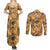 Hawaii Gold Tropical Leaves Couples Matching Summer Maxi Dress and Long Sleeve Button Shirt - Polynesian Pride