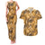 Hawaii Gold Tropical Leaves Couples Matching Tank Maxi Dress and Hawaiian Shirt - Polynesian Pride