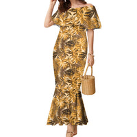 Hawaii Gold Tropical Leaves Family Matching Mermaid Dress and Hawaiian Shirt - Polynesian Pride