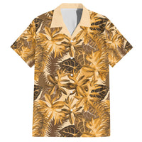 Hawaii Gold Tropical Leaves Family Matching Off The Shoulder Long Sleeve Dress and Hawaiian Shirt - Polynesian Pride