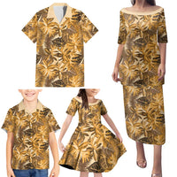 Hawaii Gold Tropical Leaves Family Matching Puletasi and Hawaiian Shirt - Polynesian Pride