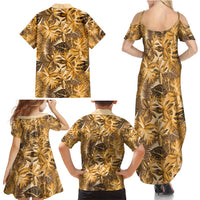 Hawaii Gold Tropical Leaves Family Matching Summer Maxi Dress and Hawaiian Shirt - Polynesian Pride