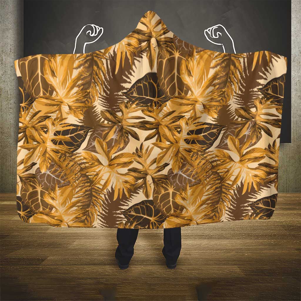 Hawaii Gold Tropical Leaves Hooded Blanket - Polynesian Pride