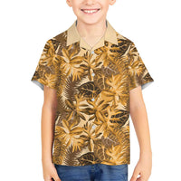 Hawaii Gold Tropical Leaves Kid Hawaiian Shirt - Polynesian Pride