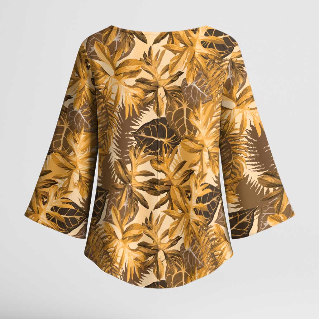 Hawaii Gold Tropical Leaves Kimono Sleeve Blouse - Polynesian Pride