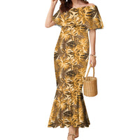 Hawaii Gold Tropical Leaves Mermaid Dress - Polynesian Pride