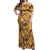 Hawaii Gold Tropical Leaves Off Shoulder Maxi Dress - Polynesian Pride