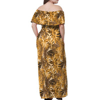 Hawaii Gold Tropical Leaves Off Shoulder Maxi Dress - Polynesian Pride