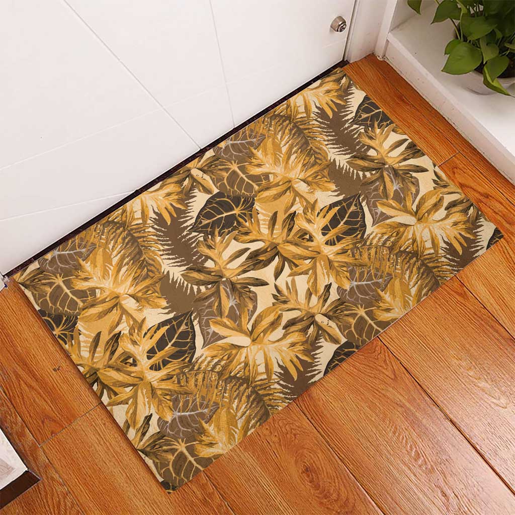 Hawaii Gold Tropical Leaves Rubber Doormat - Polynesian Pride