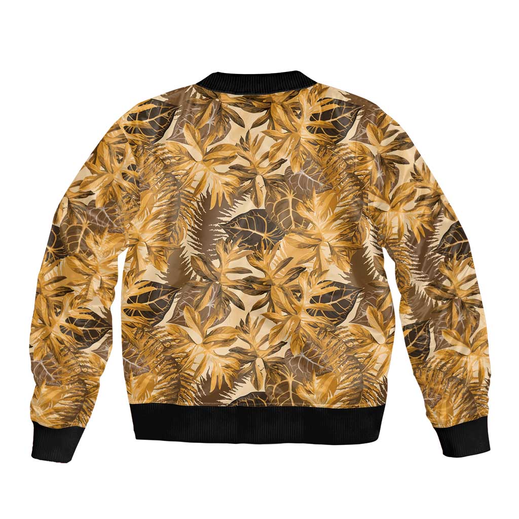 Hawaii Gold Tropical Leaves Sleeve Zip Bomber Jacket - Polynesian Pride