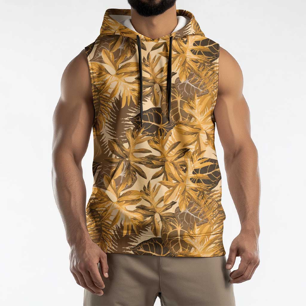 Hawaii Gold Tropical Leaves Sleeveless Hoodie - Polynesian Pride