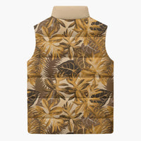Hawaii Gold Tropical Leaves Sleeveless Puffer Jacket - Polynesian Pride