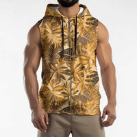 Hawaii Gold Tropical Leaves Sleeveless Zip Hoodie - Polynesian Pride