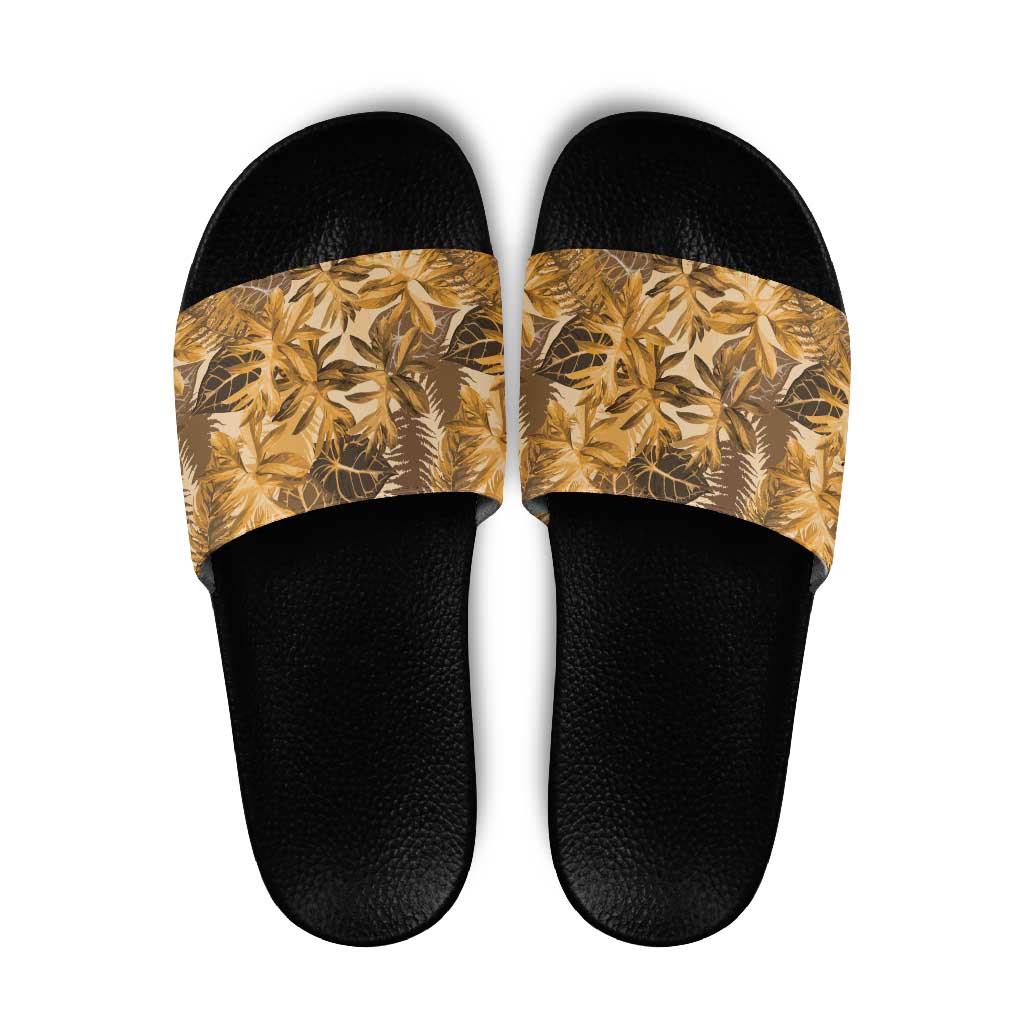 Hawaii Gold Tropical Leaves Slide Sandals - Polynesian Pride