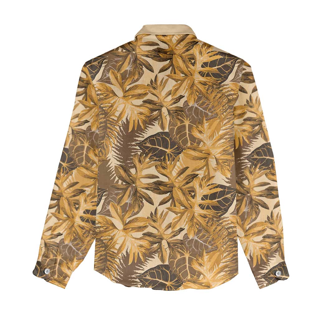 Hawaii Gold Tropical Leaves Women Casual Shirt - Polynesian Pride