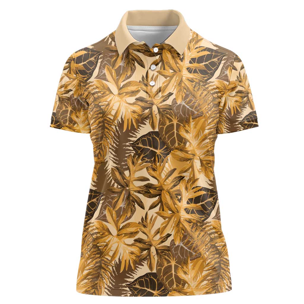 Hawaii Gold Tropical Leaves Women Polo Shirt - Polynesian Pride