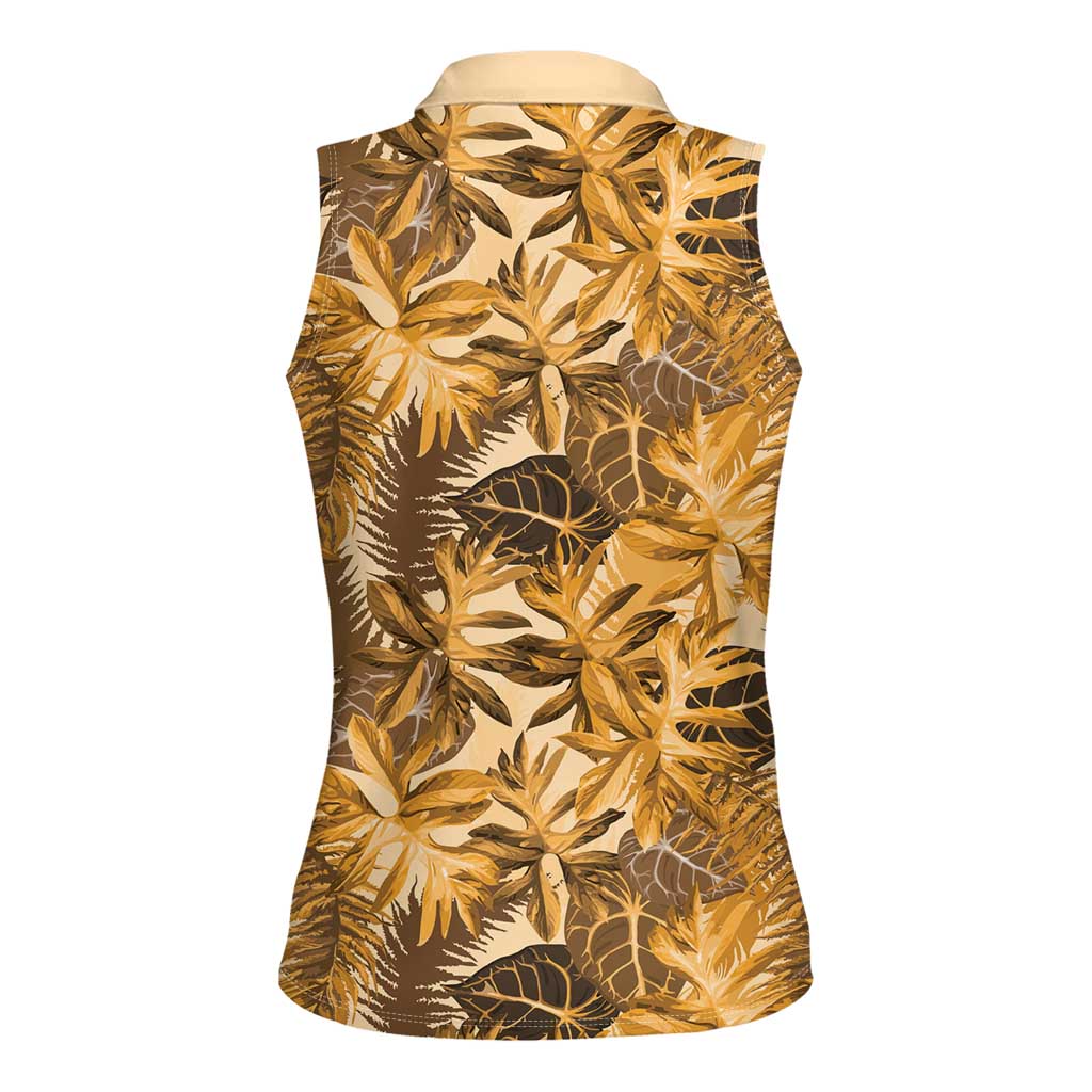 Hawaii Gold Tropical Leaves Women Sleeveless Polo Shirt - Polynesian Pride