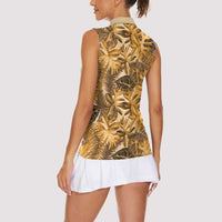 Hawaii Gold Tropical Leaves Women Sleeveless Polo Shirt - Polynesian Pride