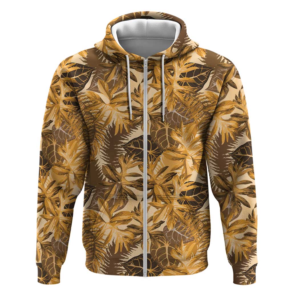 Hawaii Gold Tropical Leaves Zip Hoodie - Polynesian Pride