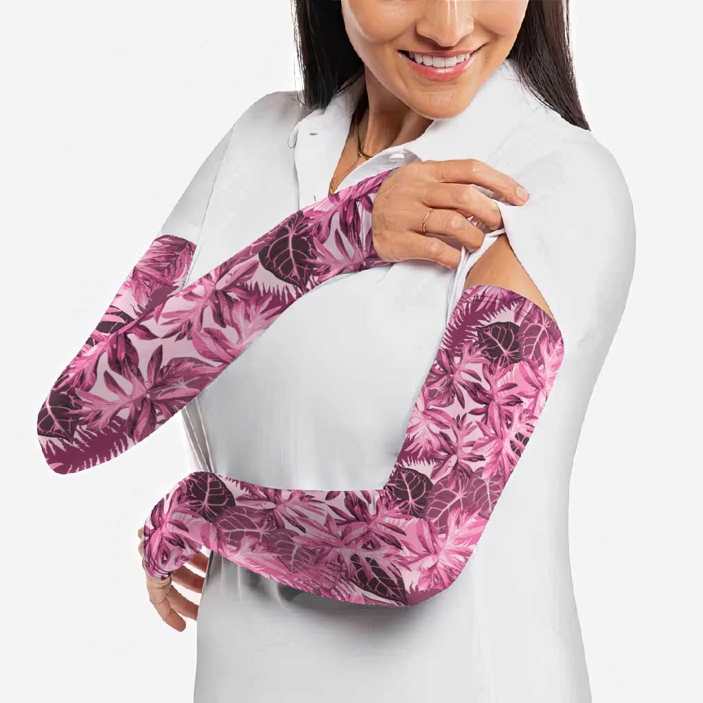 Hawaii Pink Tropical Leaves Arm Sleeves - Polynesian Pride