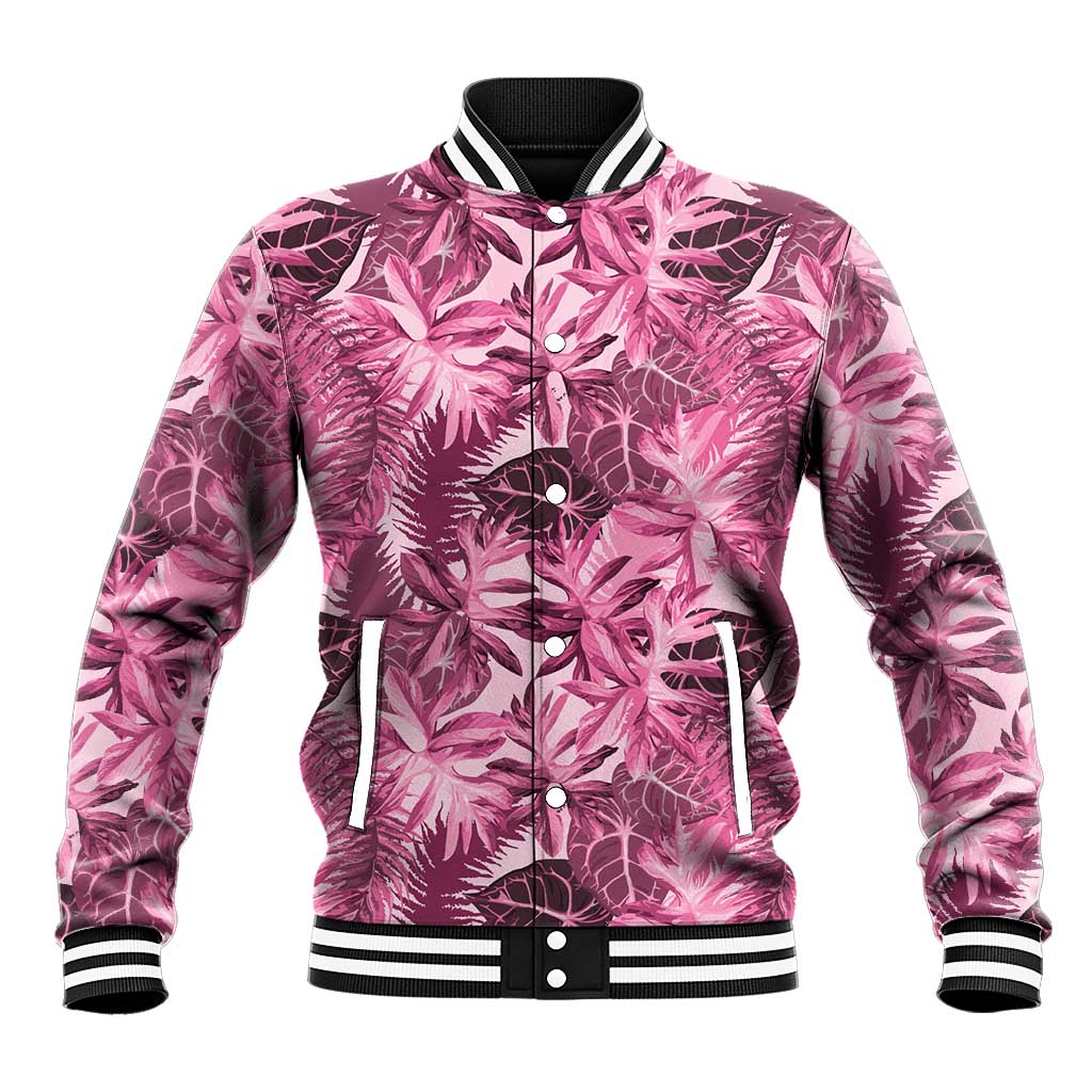 Hawaii Pink Tropical Leaves Baseball Jacket - Polynesian Pride
