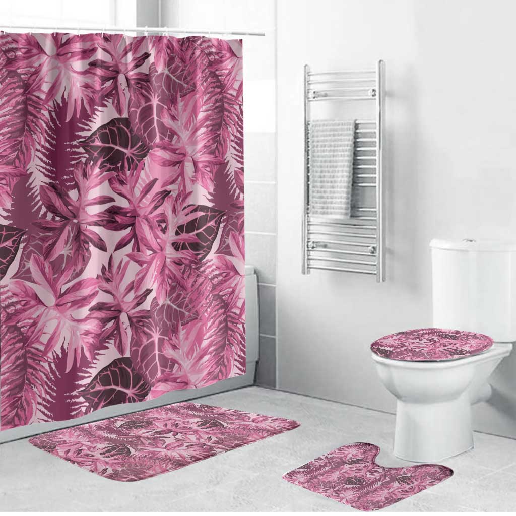 Hawaii Pink Tropical Leaves Bathroom Set - Polynesian Pride