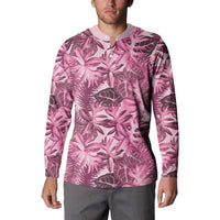 Hawaii Pink Tropical Leaves Button Sweatshirt - Polynesian Pride