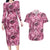 Hawaii Pink Tropical Leaves Couples Matching Long Sleeve Bodycon Dress and Hawaiian Shirt - Polynesian Pride