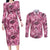 Hawaii Pink Tropical Leaves Couples Matching Long Sleeve Bodycon Dress and Long Sleeve Button Shirt - Polynesian Pride
