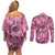 Hawaii Pink Tropical Leaves Couples Matching Off Shoulder Short Dress and Long Sleeve Button Shirt - Polynesian Pride