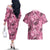 Hawaii Pink Tropical Leaves Couples Matching Off The Shoulder Long Sleeve Dress and Hawaiian Shirt - Polynesian Pride