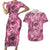 Hawaii Pink Tropical Leaves Couples Matching Short Sleeve Bodycon Dress and Hawaiian Shirt - Polynesian Pride