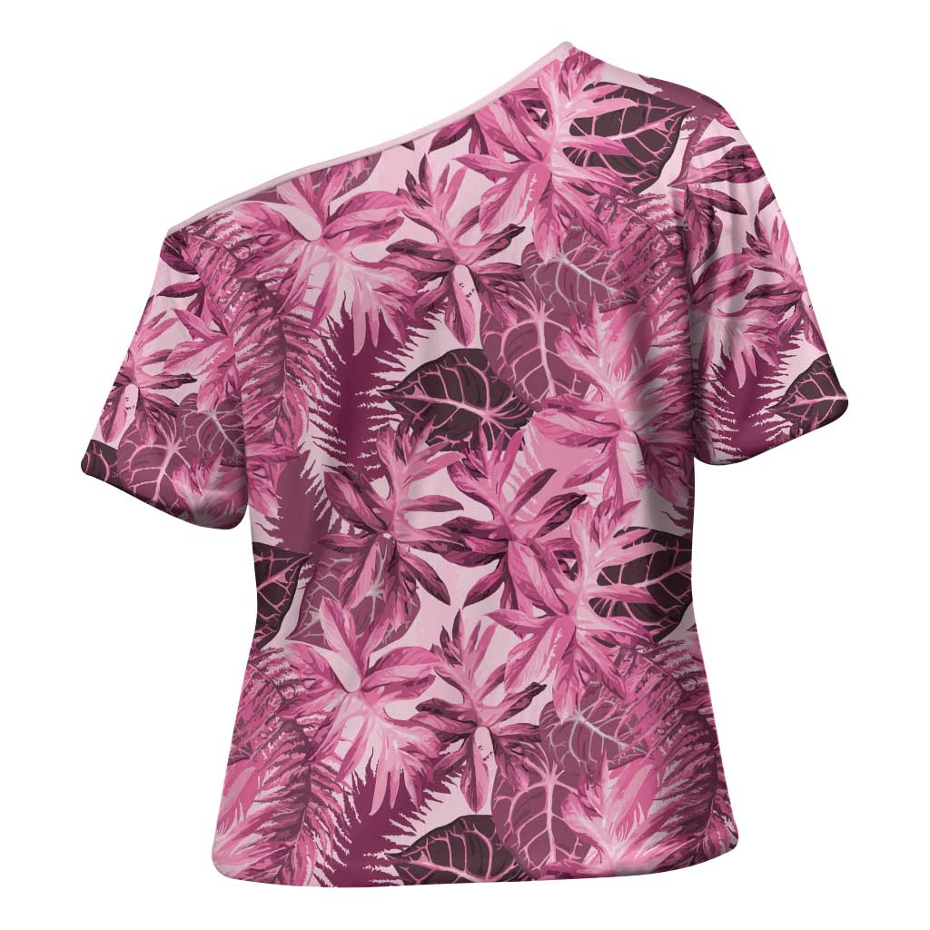 Hawaii Pink Tropical Leaves Cross Shoulder Shirt - Polynesian Pride