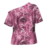 Hawaii Pink Tropical Leaves Cross Shoulder Shirt - Polynesian Pride