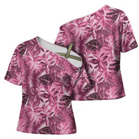 Hawaii Pink Tropical Leaves Cross Shoulder Shirt - Polynesian Pride