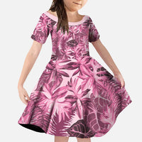 Hawaii Pink Tropical Leaves Family Matching Long Sleeve Bodycon Dress and Hawaiian Shirt - Polynesian Pride
