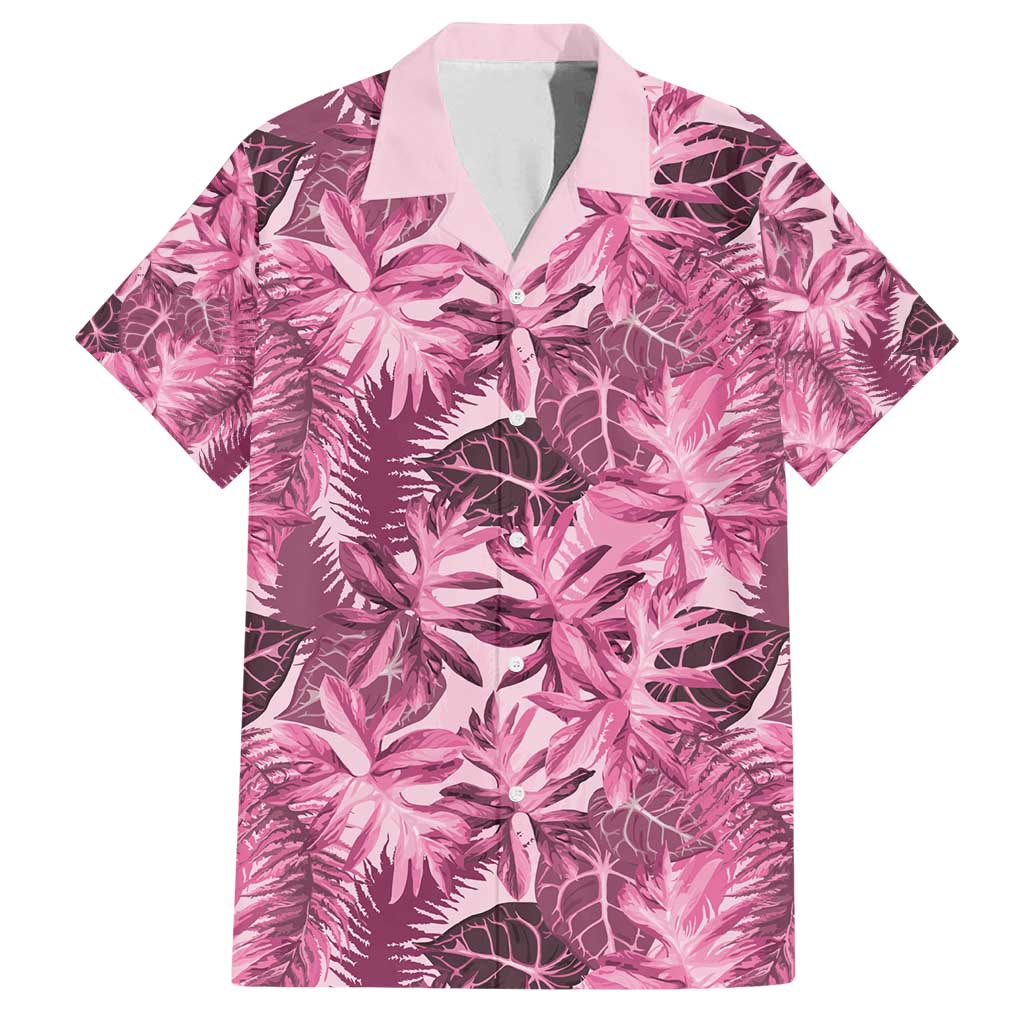 Hawaii Pink Tropical Leaves Family Matching Long Sleeve Bodycon Dress and Hawaiian Shirt - Polynesian Pride