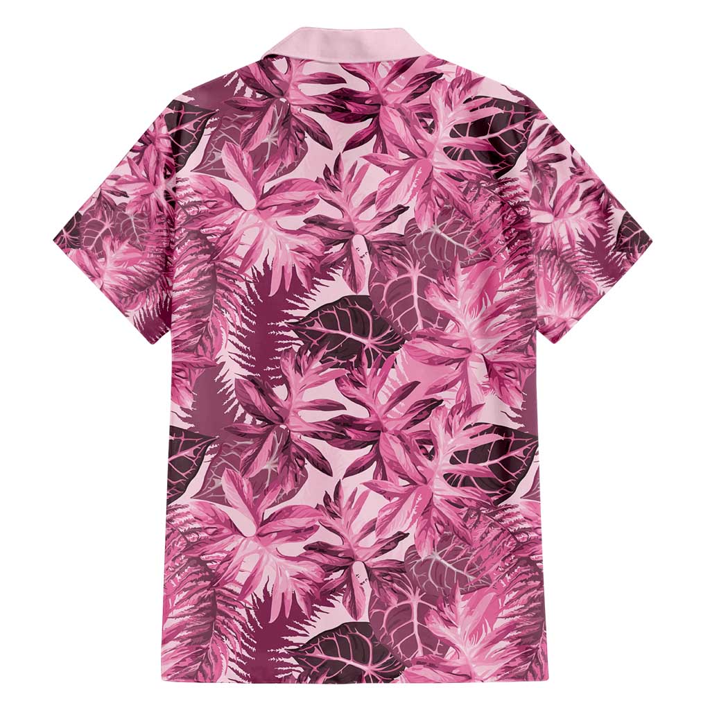 Hawaii Pink Tropical Leaves Family Matching Long Sleeve Bodycon Dress and Hawaiian Shirt - Polynesian Pride