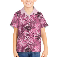 Hawaii Pink Tropical Leaves Family Matching Off Shoulder Maxi Dress and Hawaiian Shirt - Polynesian Pride