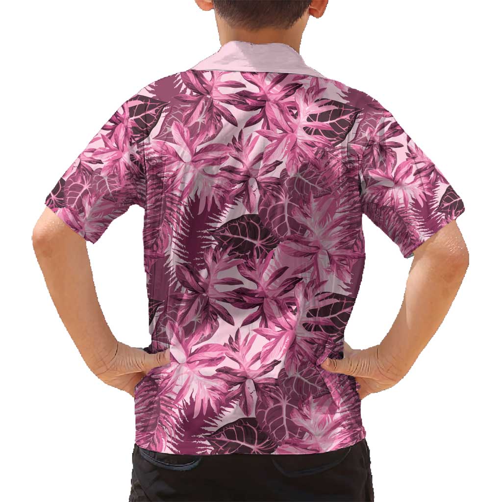 Hawaii Pink Tropical Leaves Family Matching Off Shoulder Short Dress and Hawaiian Shirt - Polynesian Pride