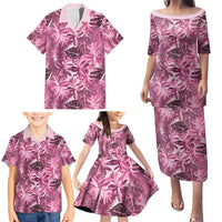 Hawaii Pink Tropical Leaves Family Matching Puletasi and Hawaiian Shirt - Polynesian Pride