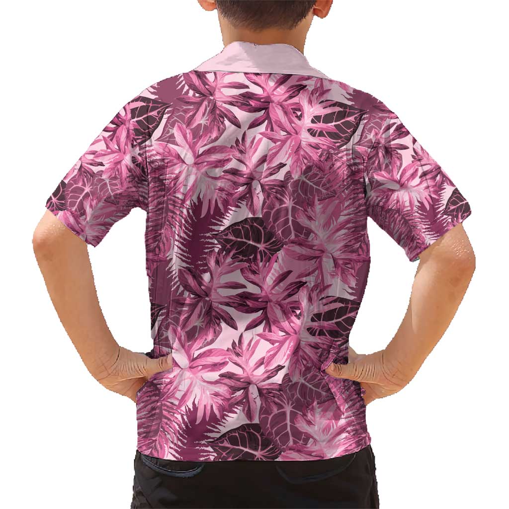 Hawaii Pink Tropical Leaves Family Matching Short Sleeve Bodycon Dress and Hawaiian Shirt - Polynesian Pride