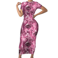 Hawaii Pink Tropical Leaves Family Matching Short Sleeve Bodycon Dress and Hawaiian Shirt - Polynesian Pride