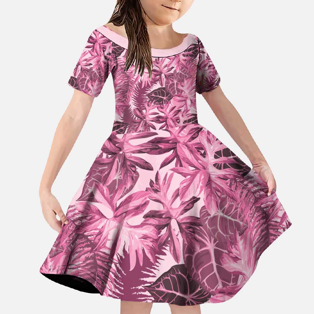 Hawaii Pink Tropical Leaves Family Matching Summer Maxi Dress and Hawaiian Shirt - Polynesian Pride